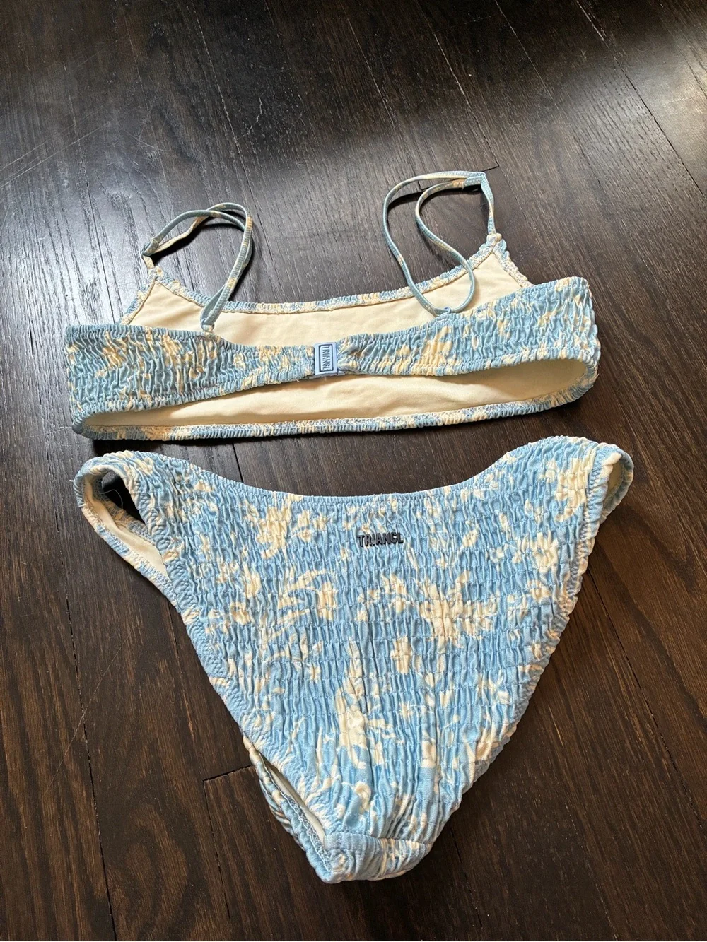 triangl swimwear Light Blue & White Smocked Tie-Dye Bikini
